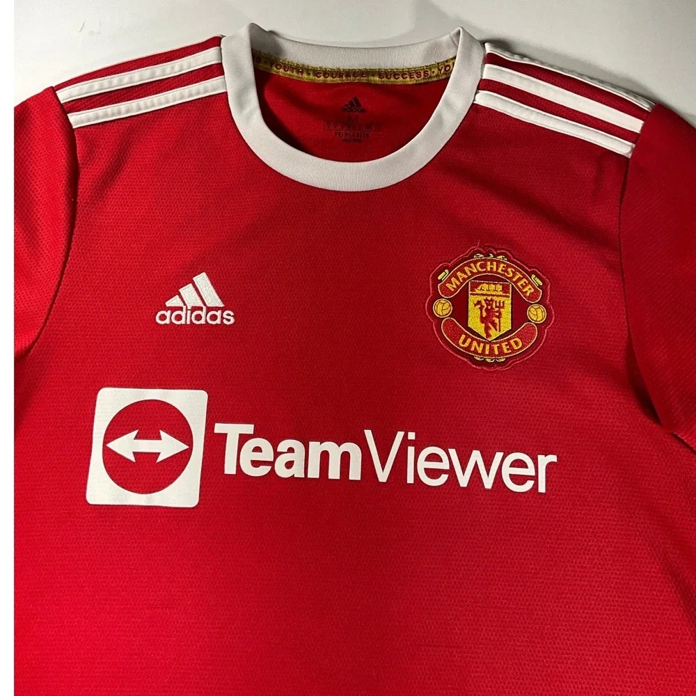 Adidas Manchester United 2021-22 Home Jersey Mens Medium TeamViewer Red Soccer